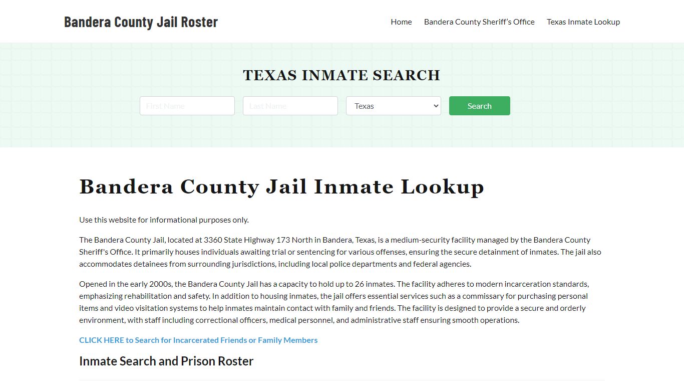 Bandera County Jail Roster Lookup, TX, Inmate Search